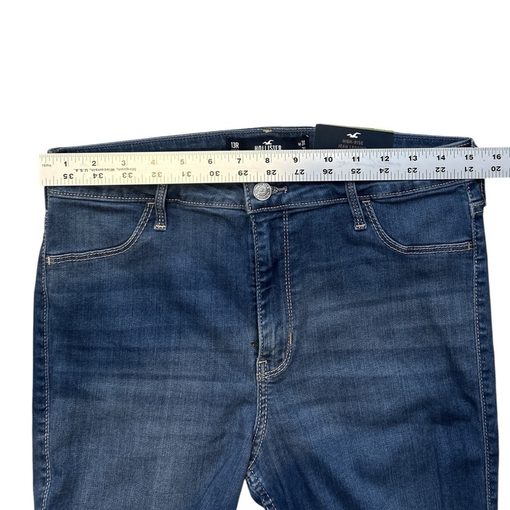 HOLLISTER High Rise Jean Legging sz 13R / W31 x L28 Dark Blue Distressed NWT - Picture 5 of 12